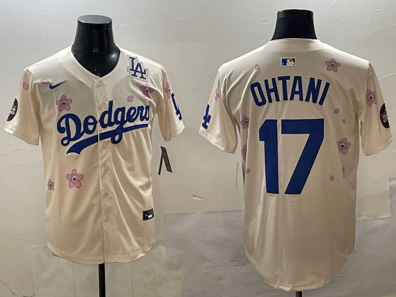 Men Los Angeles Dodgers 17 Ohtani Cream Sakura Edition 2025 Nike MLB Jersey style 14